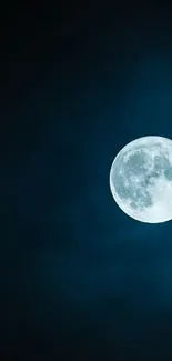 Full moon against a dark blue night sky.