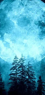 Full moon over a dark forest with a blue hue.