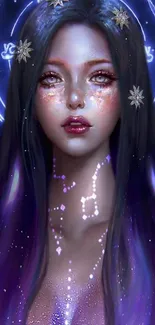 Mystical digital art with galaxy and purple hues, featuring a celestial theme.