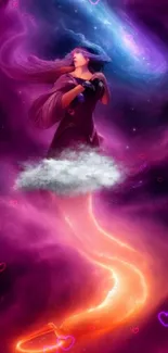 Mystical female figure in colorful galaxy artwork mobile wallpaper.