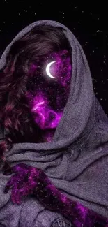 Mystical galaxy figure cloaked in cosmic purple and black.