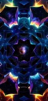 Kaleidoscope wallpaper with galaxy and cosmic patterns in vibrant colors.