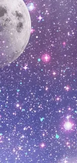 Purple starry sky with moon wallpaper.