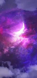 Mystical galaxy wallpaper with vibrant purples and cosmic scenery.