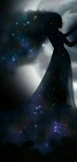 Mystical silhouette with galaxy background.