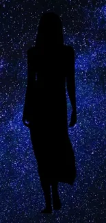 A silhouette against a starry galaxy night sky, perfect for mobile wallpapers.