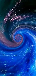 Vibrant blue galaxy swirl wallpaper with a cosmic vortex design.