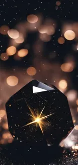 Mystical gemstone with a star-like glow in bokeh light.