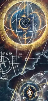 Geometric mystical art with celestial symbols.