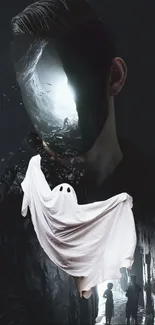 Ghostly figure with mystical face and dark theme art wallpaper.