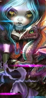 Mystical girl with a colorful dragon design wallpaper.