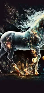 Mystical glowing horse on dark background, adding fantasy to your phone.