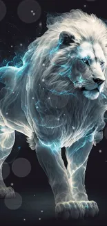 Mystical glowing lion with blue light effects.