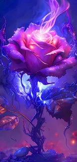 Enchanted glowing purple rose in fantasy art style.