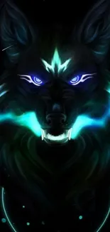 Mystical glowing wolf wallpaper with neon colors.