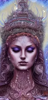 Mystical goddess in purple ethereal art wallpaper.