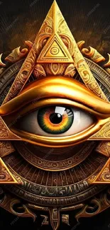 Intricate golden eye symbol with detailed artistic design background.