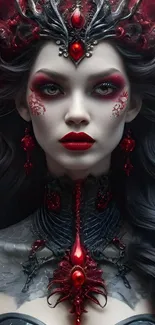 Mystical gothic woman portrait with red accents.