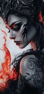 Mystical gothic portrait with flames