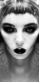 Gothic black and white female portrait wallpaper with mystical elements.