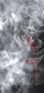 Gothic rose with smoke and red accents on a dark background.