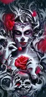 Gothic skull and rose mobile wallpaper