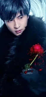 Gothic-themed wallpaper with a red rose.