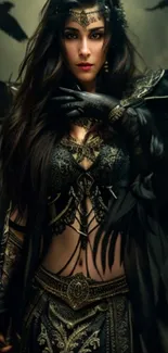 Gothic warrior in dark fantasy armor with a mystical aura.