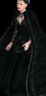 Elegant gothic woman in black cape.