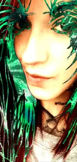 Mystical artistic portrait with green effects.