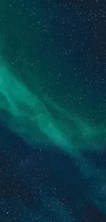 Mystical green aurora against a starry dark sky wallpaper.