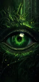 Fantasy green eye wallpaper with a mystical dark green design.