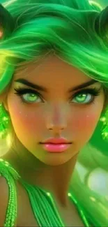 Vibrant fantasy character with green hair