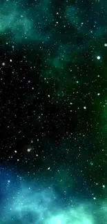 Mystical green galaxy wallpaper with stars.