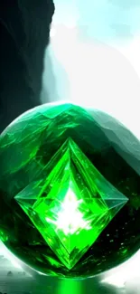 Mystical green gem glowing on shadowy background wallpaper