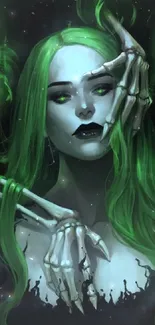 Mystical gothic artwork with green hues in a fantasy theme.