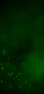 Abstract green particles on a dark background, creating a mystical ambiance.