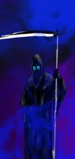 Grim Reaper with a scythe, surrounded by blue and purple ethereal mists.