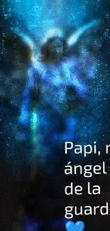 Mystical blue guardian angel art with text 'Papi, mi ángel de la guarda!'