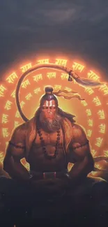 Hanuman wallpaper with glowing orange aura.