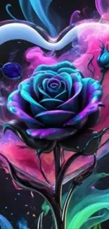Colorful heart and rose mobile wallpaper art.