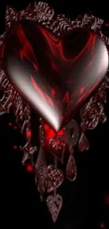 Dark mystical heart with red accents on black background.