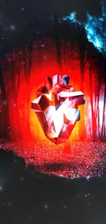 Glowing heart in a vibrant enchanted forest wallpaper.