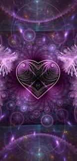 A mystical purple heart motif with intricate fractal details.