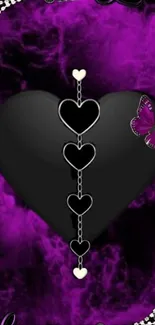 Mystical black heart with butterfly in purple haze.