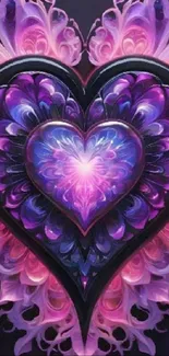 Mystical heart design with purple hues and floral patterns.