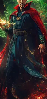 Fantasy hero with magical aura and vibrant colors in cosmic setting