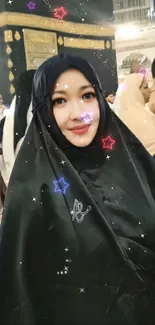 Woman in black hijab with starry background