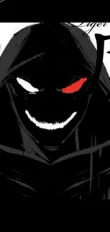 Dark hooded figure with red and white eyes wallpaper.