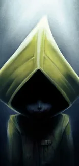 Mysterious hooded figure with mystical lighting on mobile wallpaper.